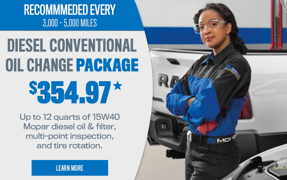 CDJR Diesel Conventional Oil Change Package Service Special Coupon CDJR Diesel Conventional Oil Change Package Service Special Coupon