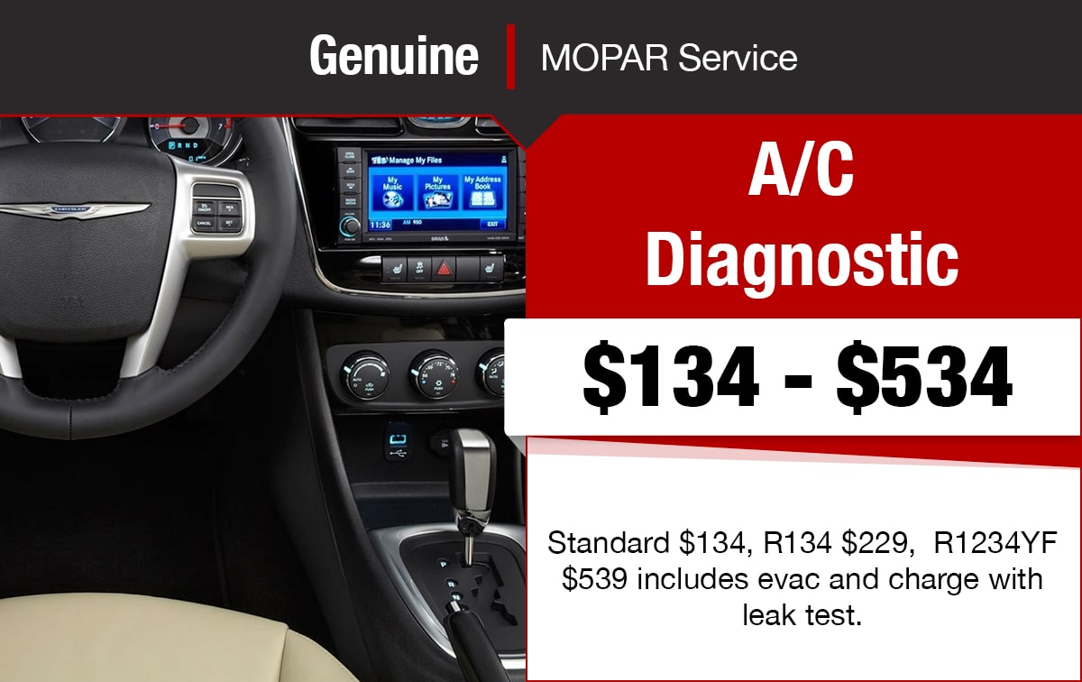Chrysler Jeep Dodge Ram A/C Diagnostic Service Special Coupon Chrysler Jeep Dodge Ram A/C Diagnostic Service Special Coupon