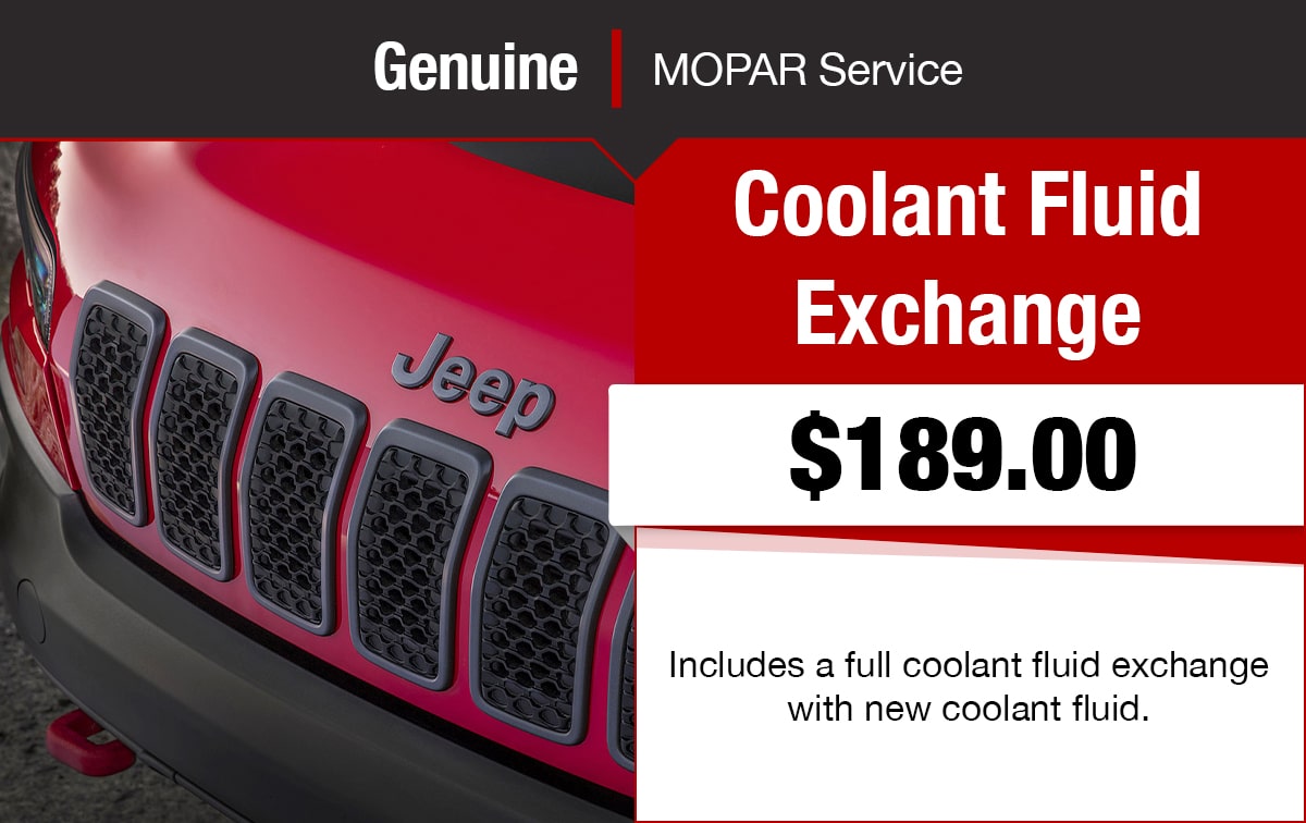 Chrysler Jeep Dodge Ram Coolant Fluid Exchange Service Special Coupon Chrysler Jeep Dodge Ram Coolant Fluid Exchange Service Special Coupon