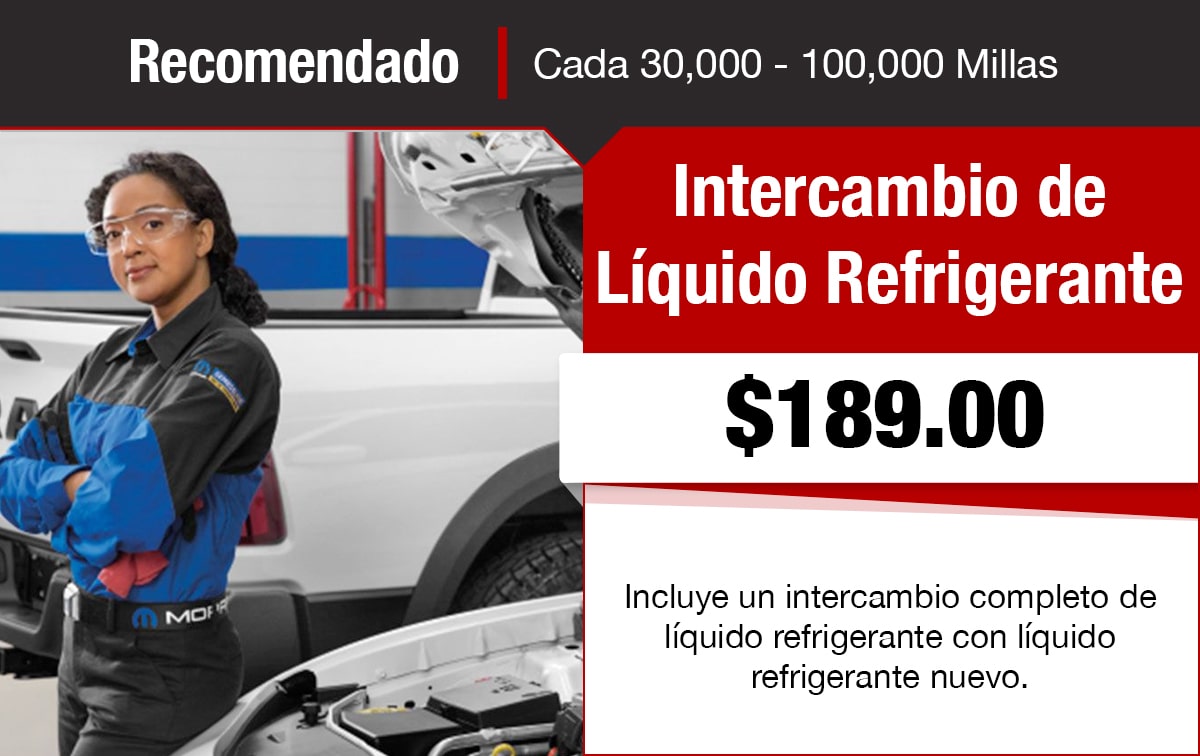Chrysler Jeep Dodge Ram Cupón especial de servicio de intercambio de líquido refrigerante Chrysler Jeep Dodge Ram Cupón especial de servicio de intercambio de líquido refrigerante