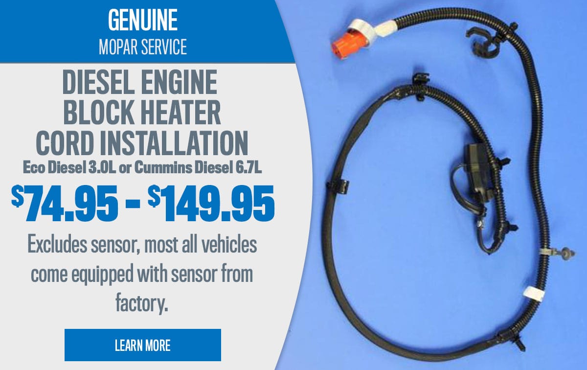 CDJR Diesel Engine Block Heater Cord Installation Service Special Coupon