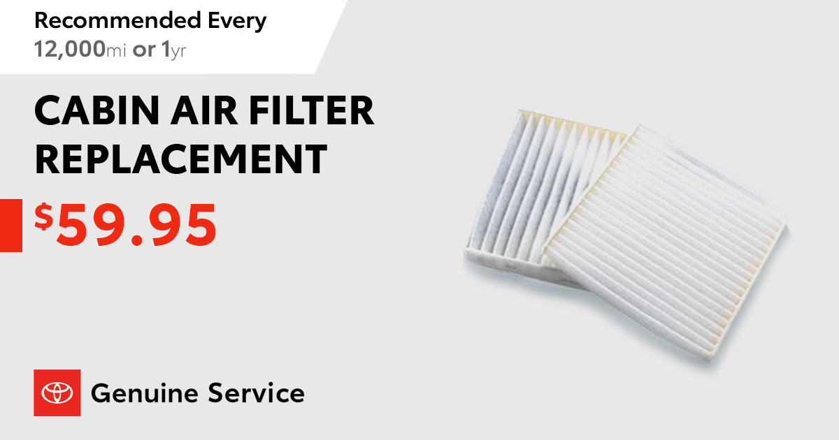 Toyota Cabin Air Filter Replacement Service Special Coupon